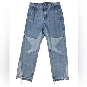 Romwe star jeans Los Angeles Blue Denim size S wide leg raw hem hipster edgy